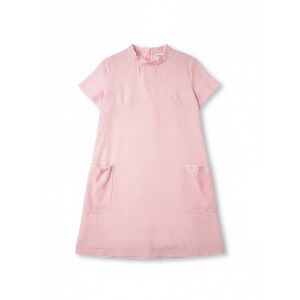 Alice Stuart Pink Gingham Mock Neck Shift Dress, Scalloped Trim, Vintage Woman's